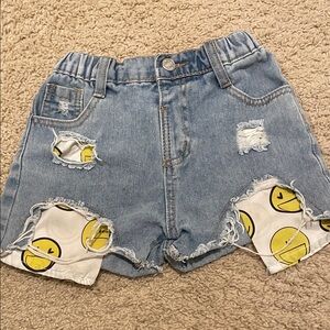 SHEIN Blue Denim Kids Shorts with Smiley Patches
